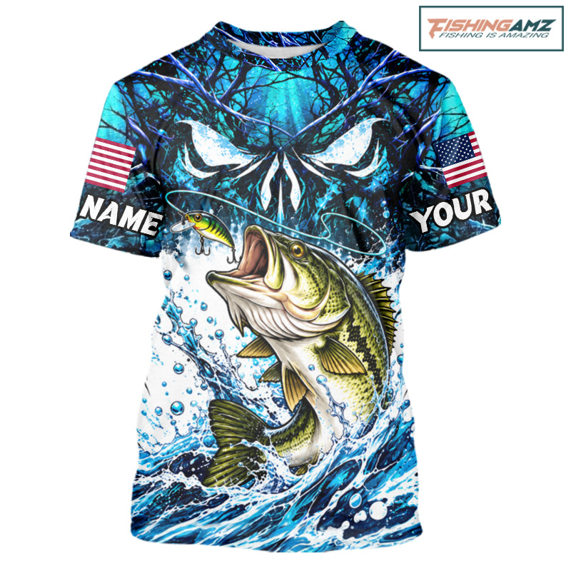 Jumping Bass Catch Lure Fishing Shirt Short Sleeve Personalized Monster Eyes Splash Blue Water Outdoor Apparel NHT1733