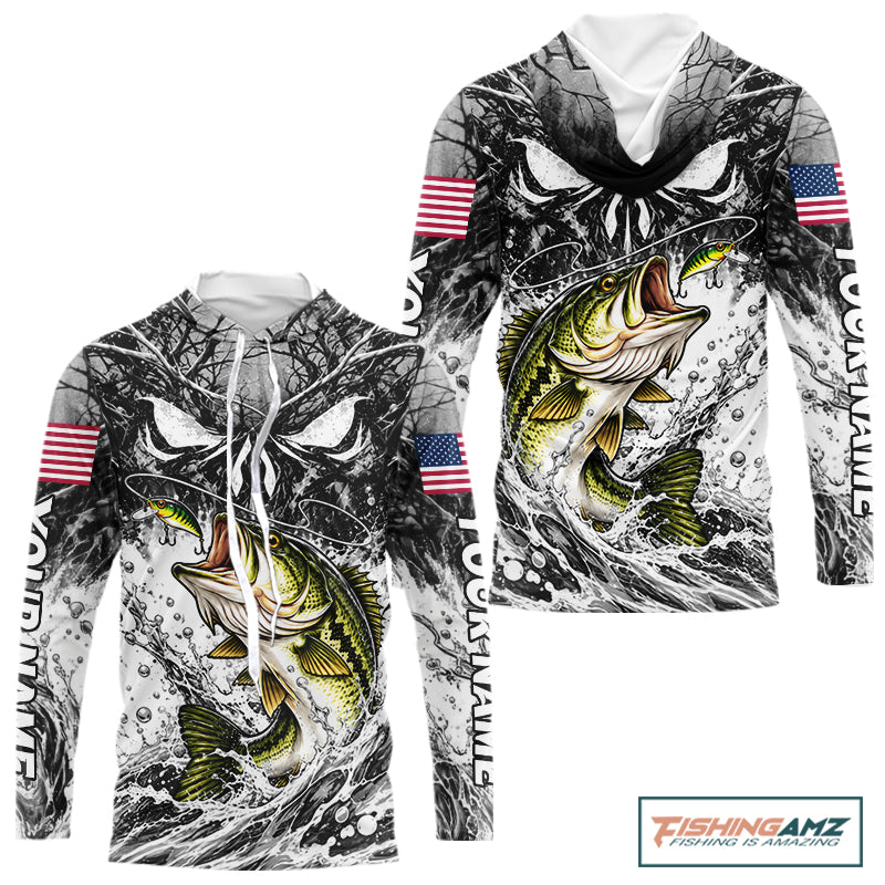 Jumping Bass Catch Lure Hooded Fishing Shirt Personalized Monster Eyes Splash Gray Water Outdoor Apparel NHT1734