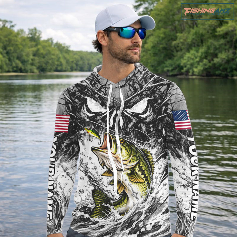 Jumping Bass Catch Lure Hooded Fishing Shirt Personalized Monster Eyes Splash Gray Water Outdoor Apparel NHT1734