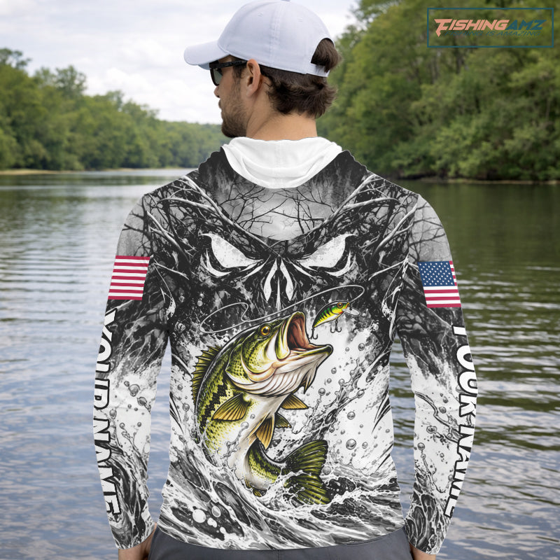 Jumping Bass Catch Lure Hooded Fishing Shirt Personalized Monster Eyes Splash Gray Water Outdoor Apparel NHT1734