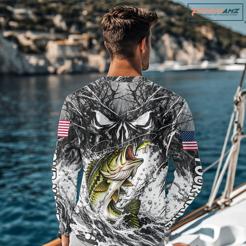 Jumping Bass Catch Lure Fishing Shirt Long Sleeve Personalized Monster Eyes Splash Gray Water Outdoor Apparel NHT1734