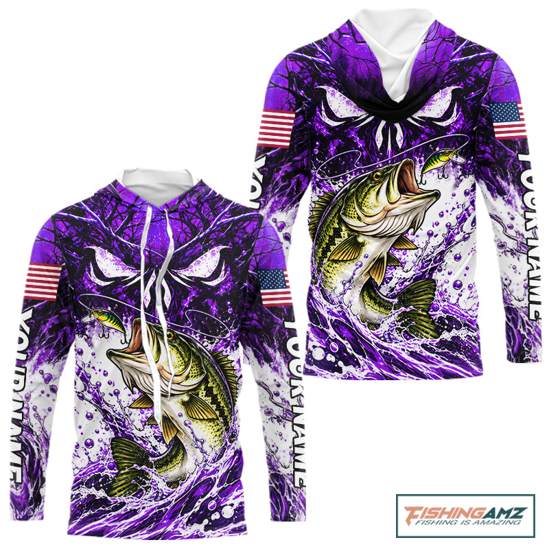 Jumping Bass Catch Lure Hooded Fishing Shirt Personalized Monster Eyes Splash Purple Water Outdoor Apparel NHT1735