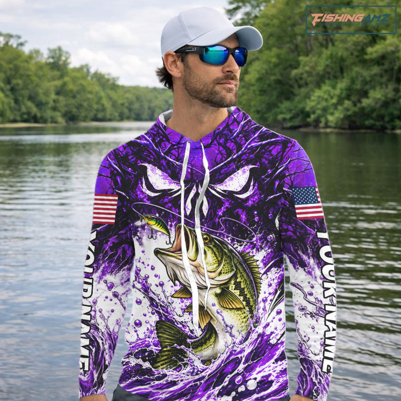 Jumping Bass Catch Lure Hooded Fishing Shirt Personalized Monster Eyes Splash Purple Water Outdoor Apparel NHT1735