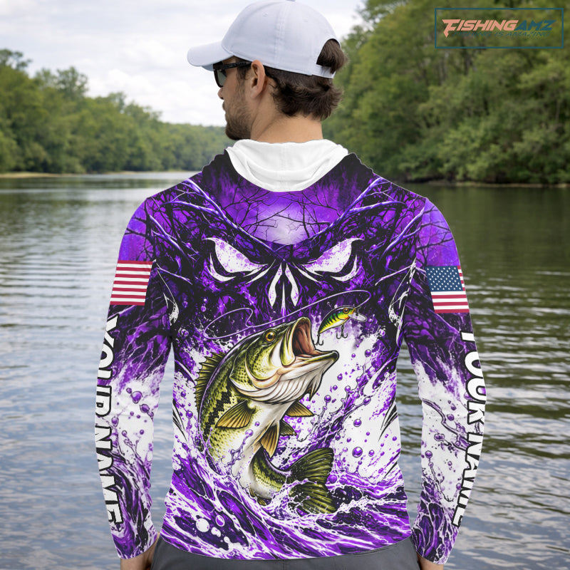 Jumping Bass Catch Lure Hooded Fishing Shirt Personalized Monster Eyes Splash Purple Water Outdoor Apparel NHT1735