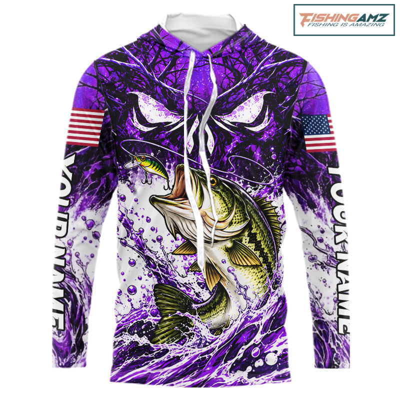 Jumping Bass Catch Lure Hooded Fishing Shirt Personalized Monster Eyes Splash Purple Water Outdoor Apparel NHT1735