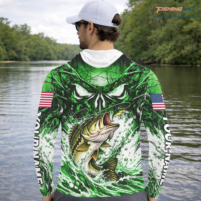 Jumping Bass Catch Lure Hooded Fishing Shirt Personalized Monster Eyes Splash Green Water Outdoor Apparel NHT1736