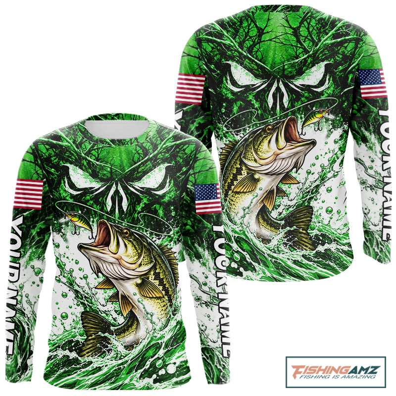 Jumping Bass Catch Lure Fishing Shirt Long Sleeve Personalized Monster Eyes Splash Green Water Outdoor Apparel NHT1736