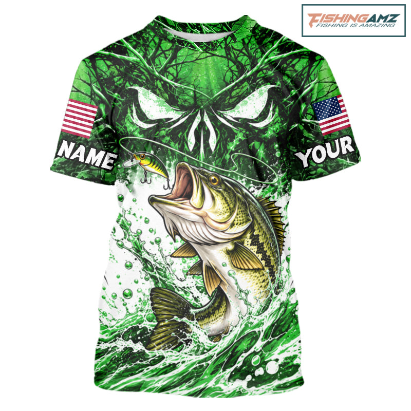 Jumping Bass Catch Lure Fishing Shirt Short Sleeve Personalized Monster Eyes Splash Green Water Outdoor Apparel NHT1736