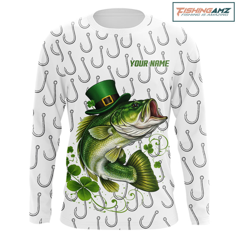 Custom St Patrick's Day Bass Fishing Long Sleeve Shirt For Men, Performance Fishing Shirts NHT423