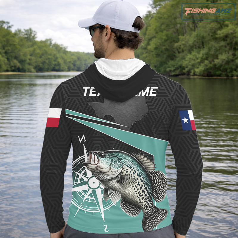 Texas Crappie Fishing Jersey, Texas Flag Patriot Custom Name Hooded Fishing Shirts Long Sleeve NHT568