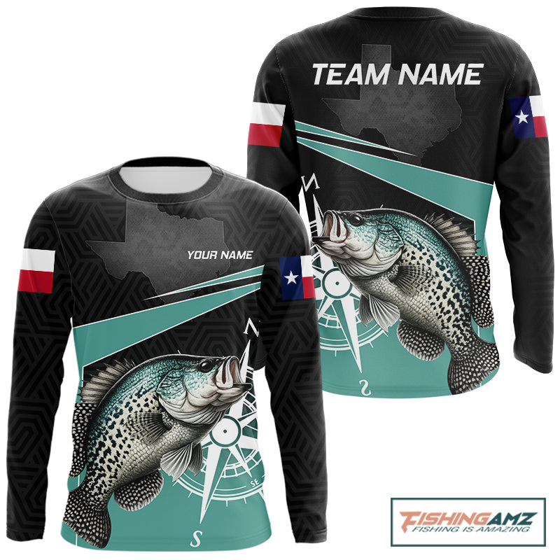 Texas Crappie Fishing Jersey, Texas Flag Patriot Custom Name Fishing Shirts Long Sleeve NHT568