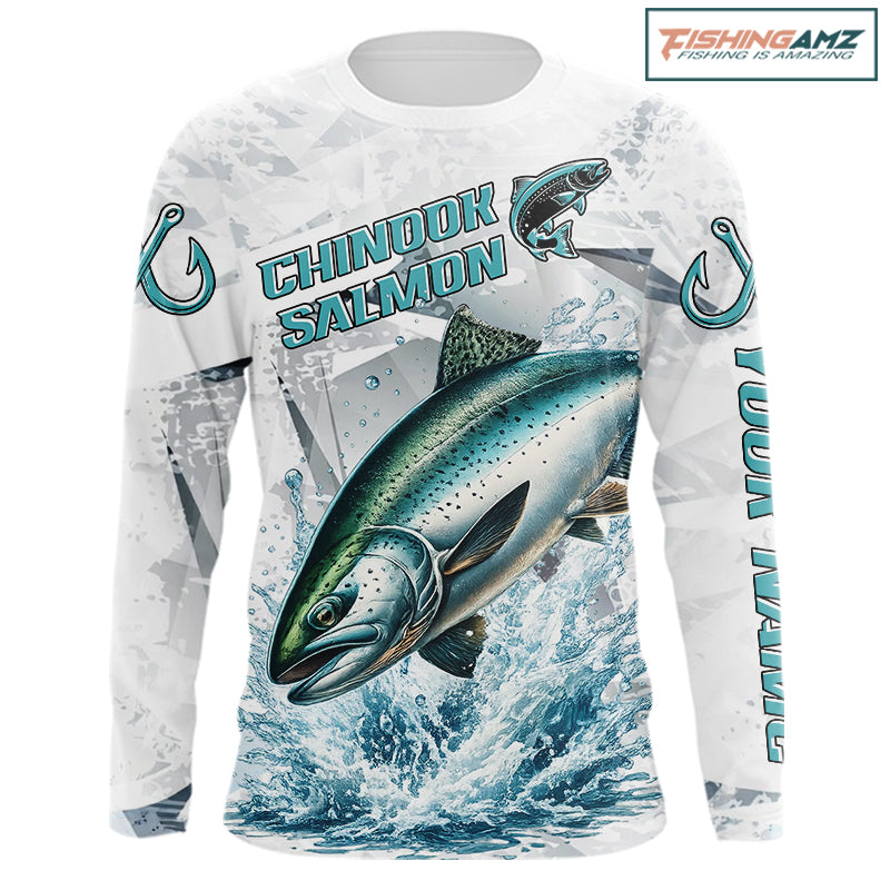 Personalized Chinook Salmon Fishing Jerseys, Salmon Long Sleeve Fishing Shirts For Men NHT571