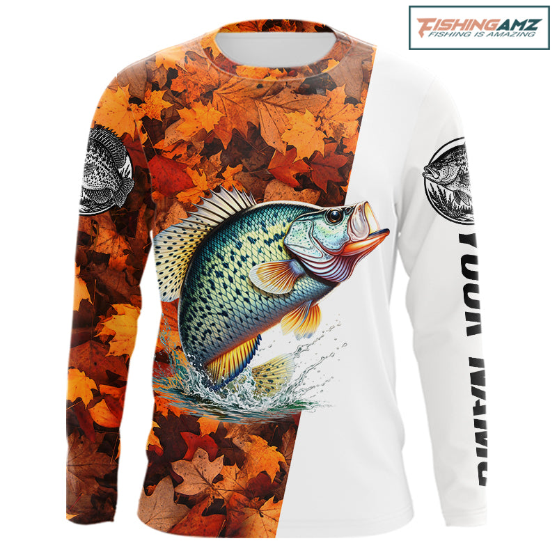 Autumn Crappie Fishing Shirt For Men, Fall Crappie Long Sleeve Fishing Jersey NHT1759