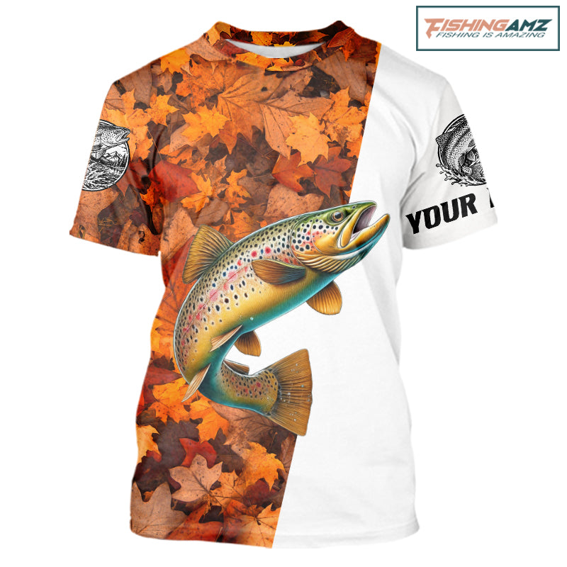 Autumn Brown Trout Fishing Shirt For Men, Fall Trout Short Sleeve Fishing Jersey NHT1760