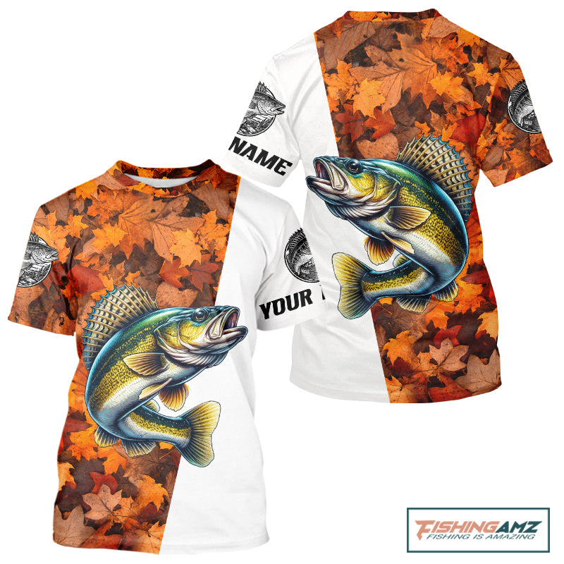 Autumn Walleye Fishing Shirt For Men, Fall Walleye Short Sleeve Fishing Jersey NHT1761