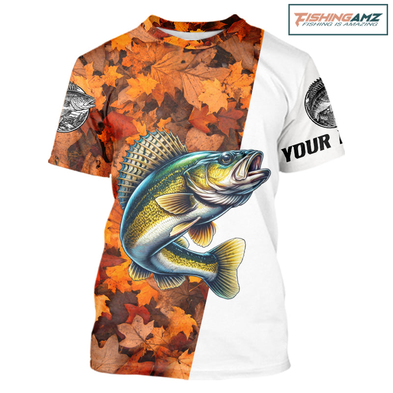 Autumn Walleye Fishing Shirt For Men, Fall Walleye Short Sleeve Fishing Jersey NHT1761