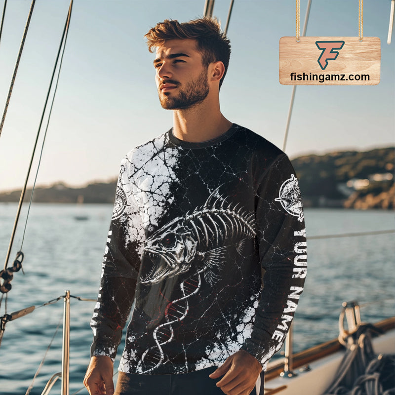 Skeleton Fish Long Sleeve Shirt DNA Helix Graphic Fishing Lover 3D Print Angler Gift Apparel