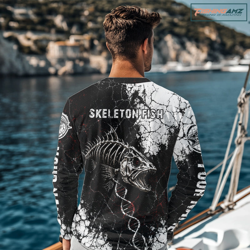 Skeleton Fish Long Sleeve Shirt DNA Helix Graphic Fishing Lover 3D Print Angler Gift Apparel