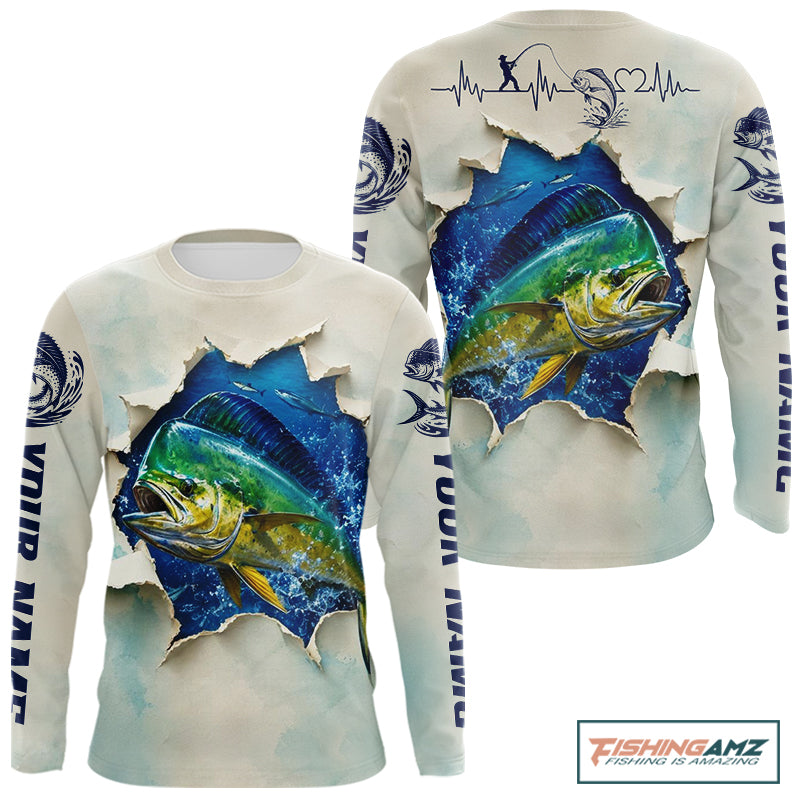 Design Mahi Mahi Fishing Long Sleeve Shirt 3D Ocean Fish Graphic Angler Gift For Fishing Lovers