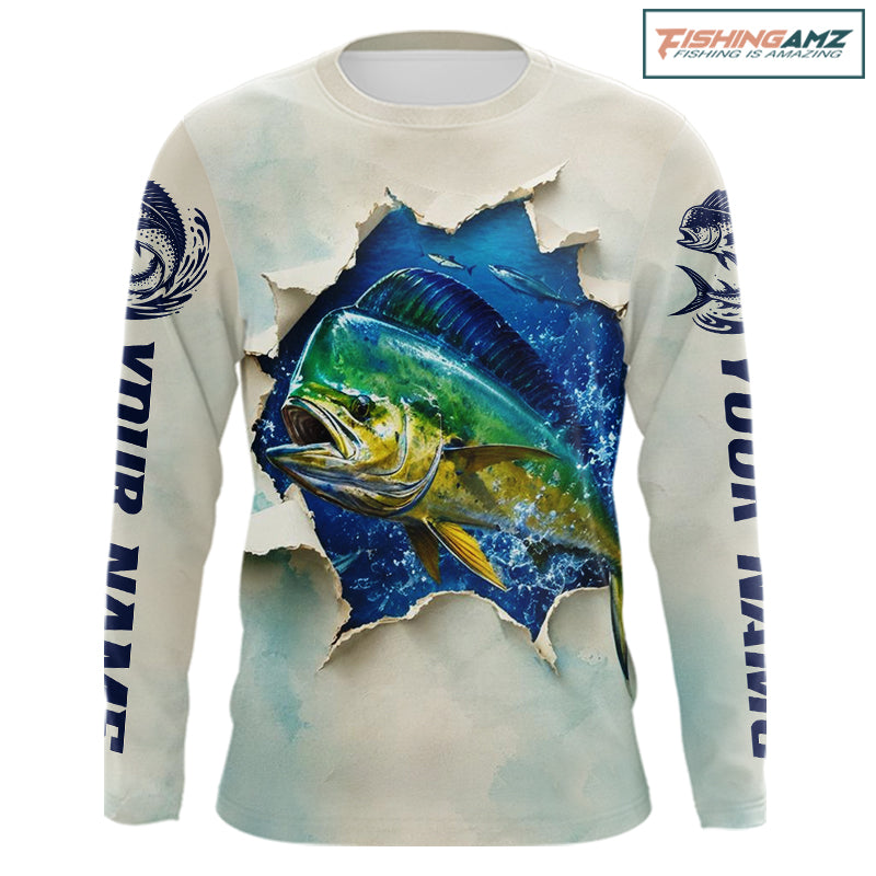 Design Mahi Mahi Fishing Long Sleeve Shirt 3D Ocean Fish Graphic Angler Gift For Fishing Lovers