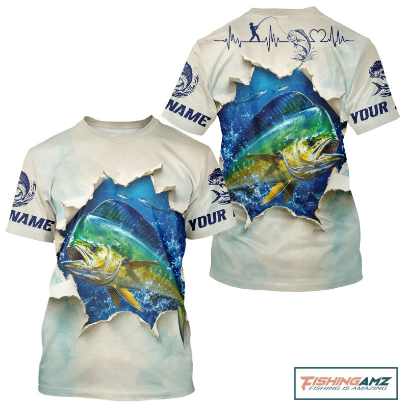 Personalized Mahi Mahi Fishing T - Shirt 3D Ocean Fish Graphic Angler Gift For Fishing Lovers
