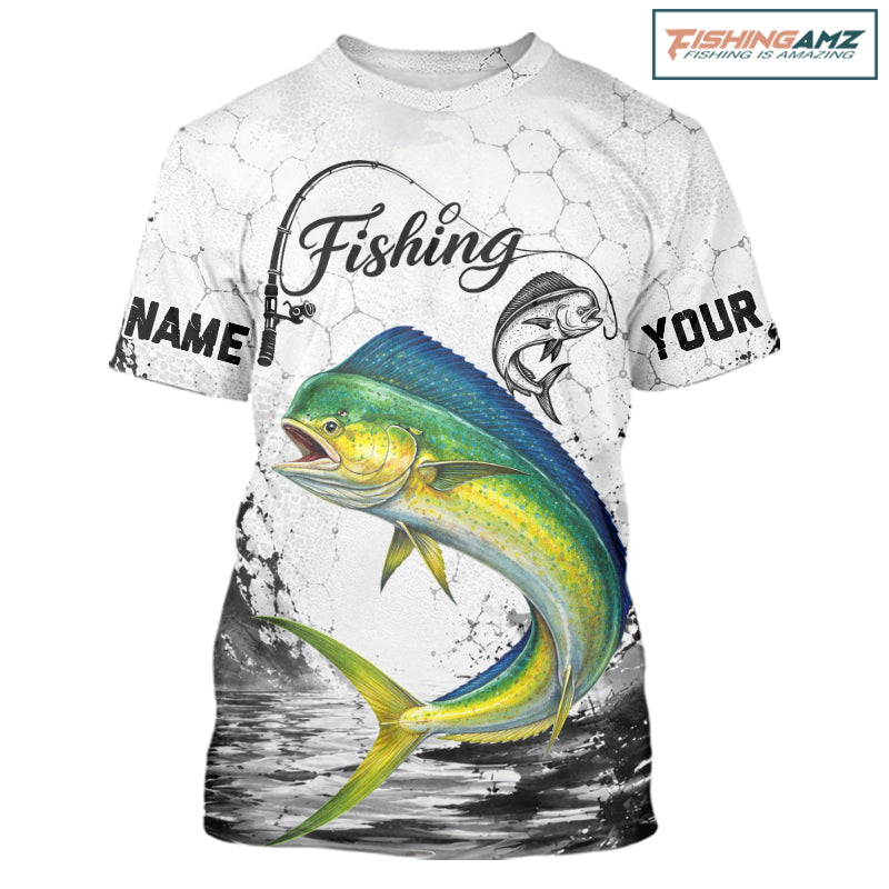 design DNA fIshing Custom Name Mahi Mahi Fishing T - Shirt Performance, Dolphin Gift For Men