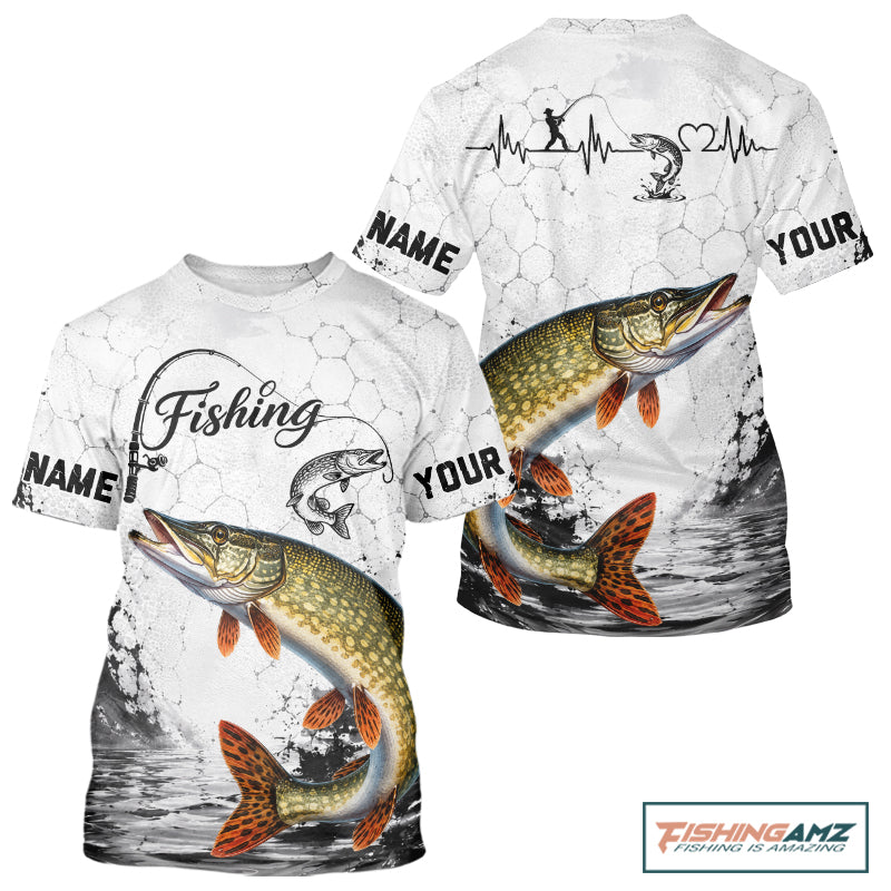 Design Custom Name Northern Pike Fishing T - Shirt Performance, Pike Gift For Men