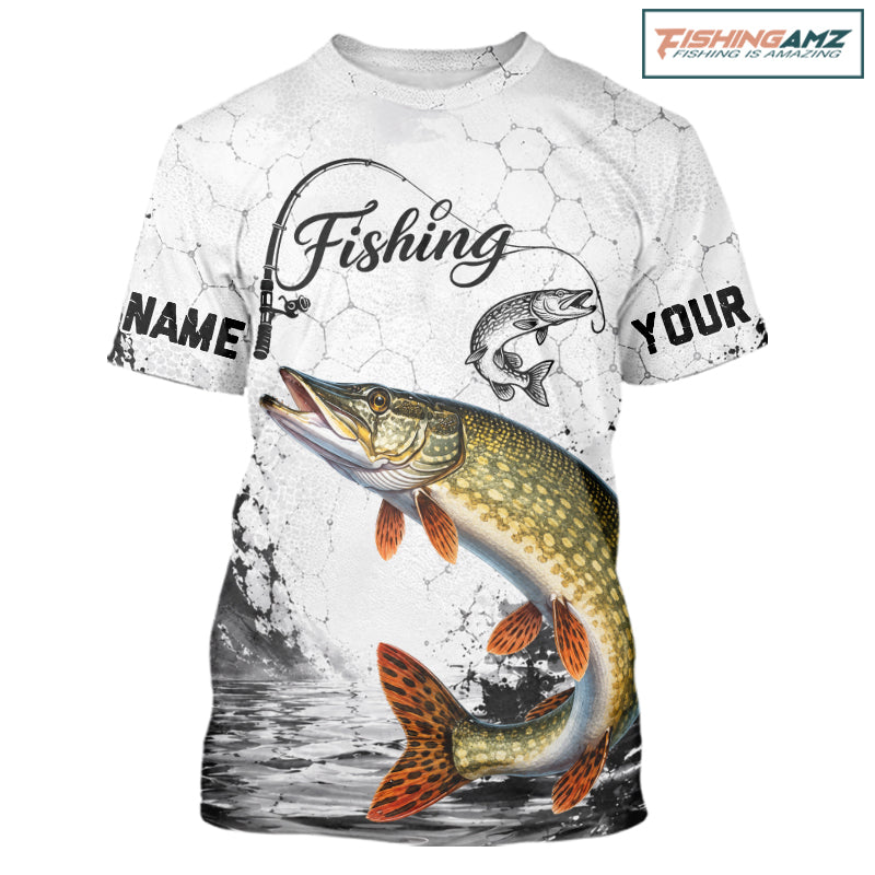 Design Custom Name Northern Pike Fishing T - Shirt Performance, Pike Gift For Men