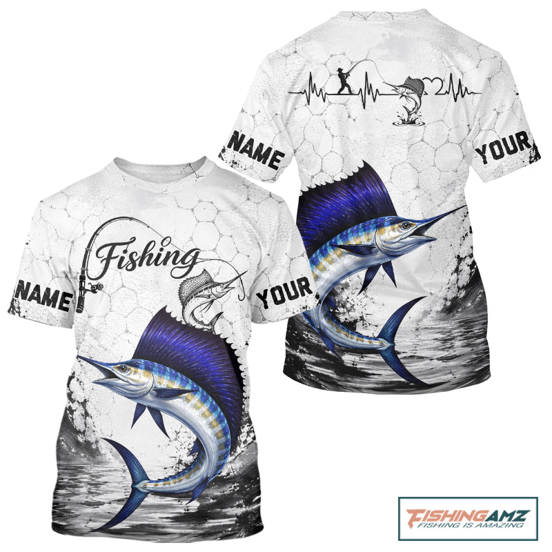 Design Saltwater Fishing Custom Name Sailfish Fishing T - Shirt Performance, Sailfish Gift For Men
