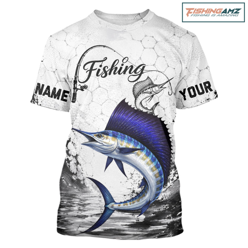 Design Saltwater Fishing Custom Name Sailfish Fishing T - Shirt Performance, Sailfish Gift For Men