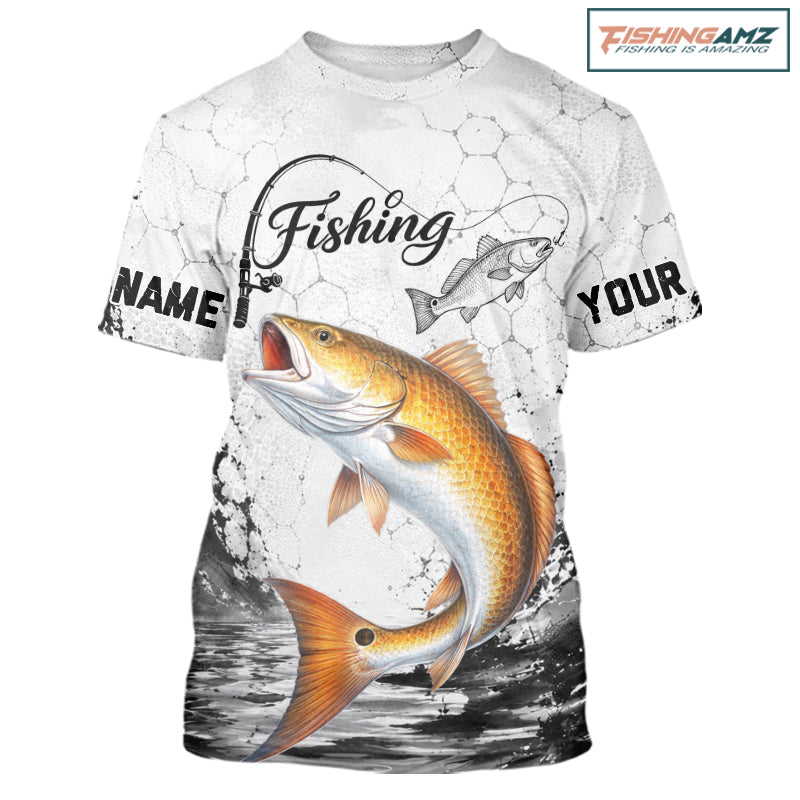 Design saltwater fishing Custom Name Redfish Fishing T - Shirt Performance, Red Drum Gift For Men