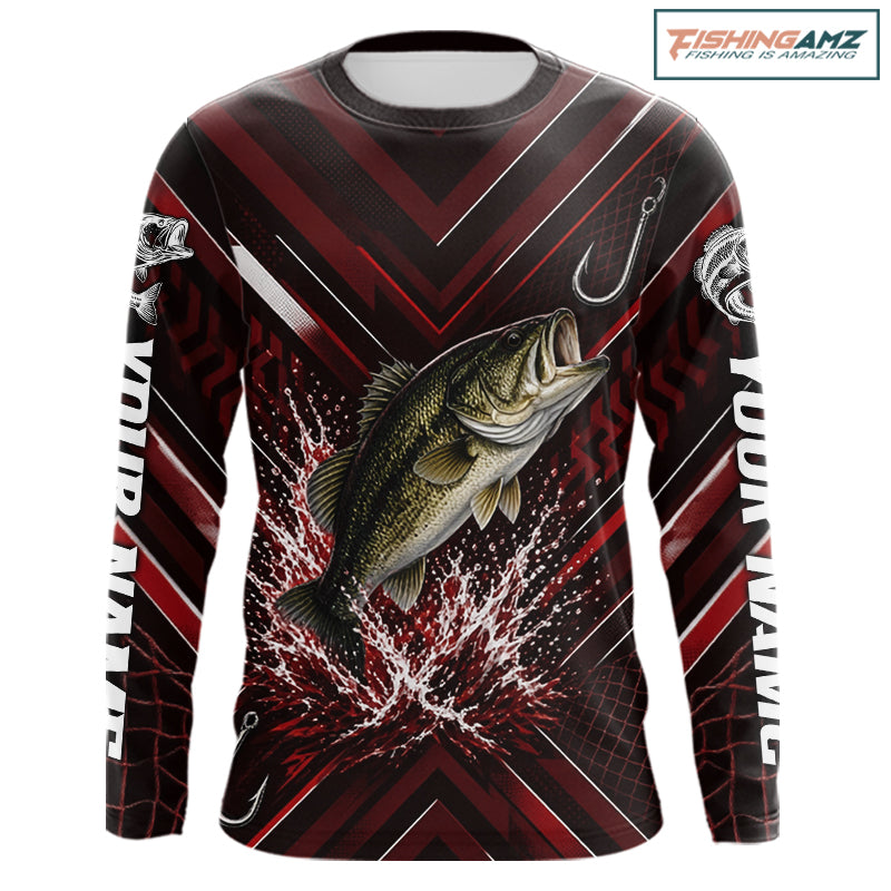 Red Largemouth Bass Fishing Shirt Long Sleeve, Personalized Fishing Jersey, Custom Team Fishing Apparel NHT1583