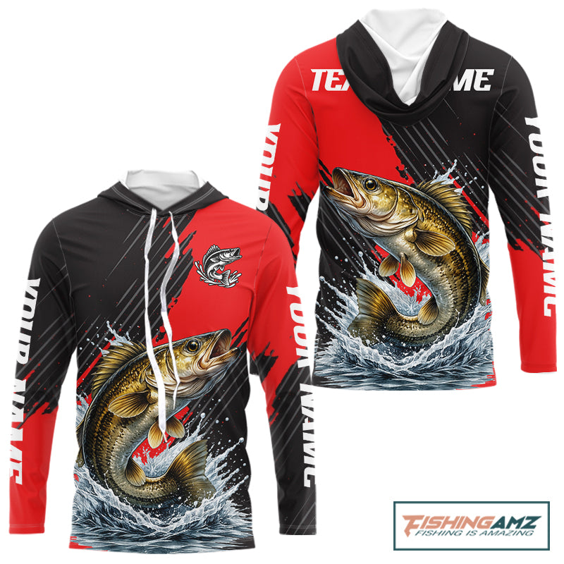 Walleye Fishing Long Sleeve Hooded Tournament Shirts, Personalized Walleye Fishing Jerseys NHT585