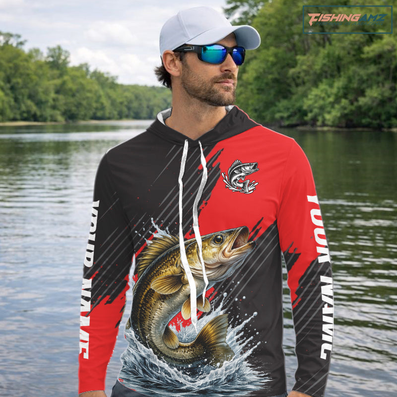 Walleye Fishing Long Sleeve Hooded Tournament Shirts, Personalized Walleye Fishing Jerseys NHT585