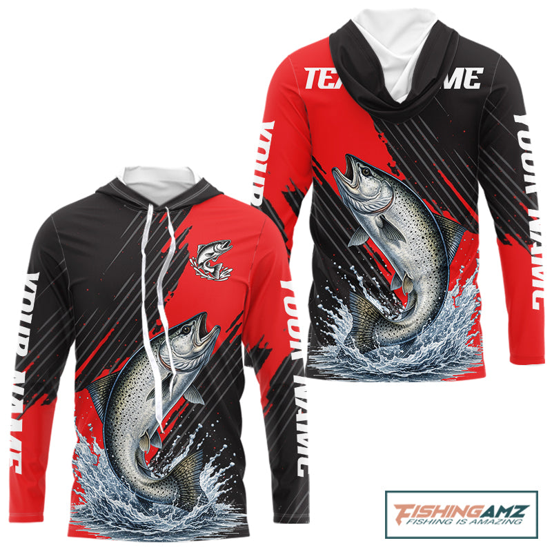 Chinook Salmon Fishing Long Sleeve Hooded Tournament Shirts, Personalized Salmon Fishing Jerseys NHT587