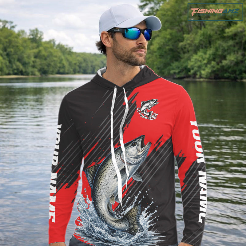 Chinook Salmon Fishing Long Sleeve Hooded Tournament Shirts, Personalized Salmon Fishing Jerseys NHT587