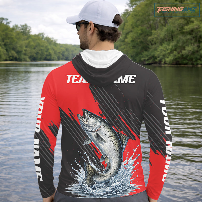 Chinook Salmon Fishing Long Sleeve Hooded Tournament Shirts, Personalized Salmon Fishing Jerseys NHT587