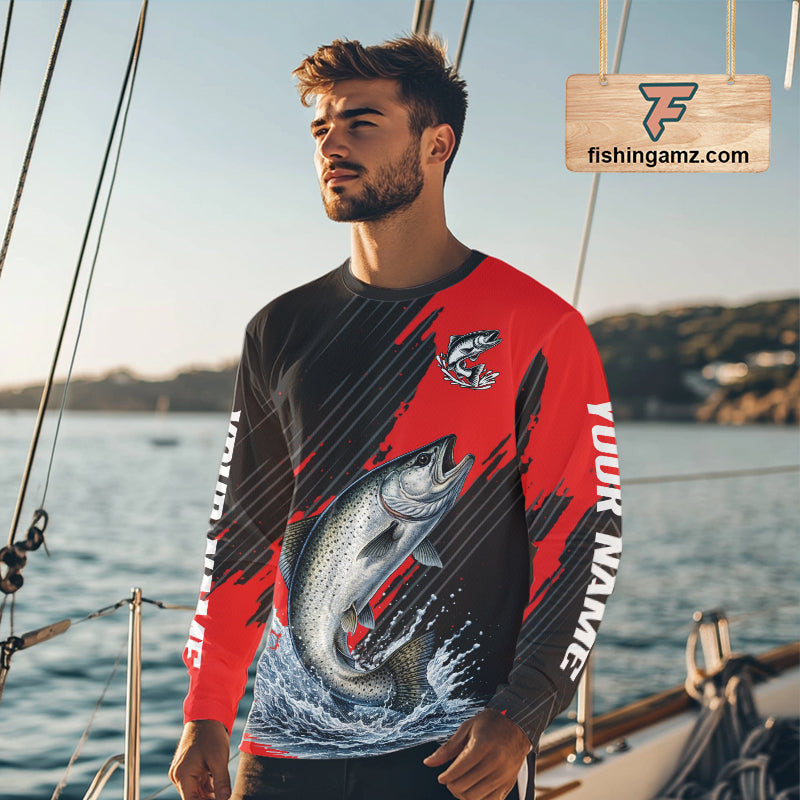 Chinook Salmon Fishing Long Sleeve Tournament Shirts, Personalized Salmon Fishing Jerseys NHT587