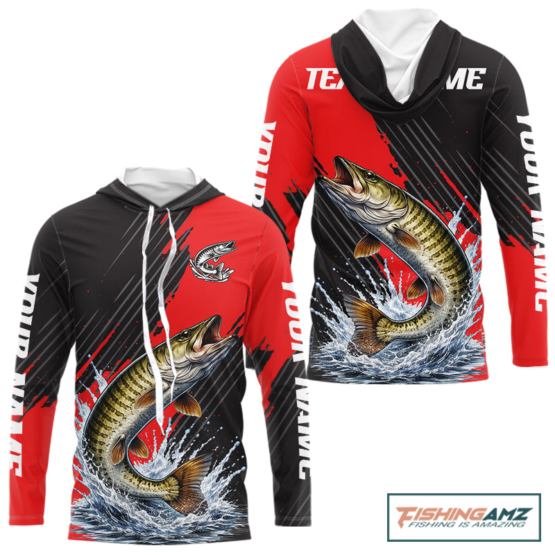 Hooded Musky Fishing Long Sleeve Tournament Shirts, Personalized Musky Fishing Jerseys NHT588