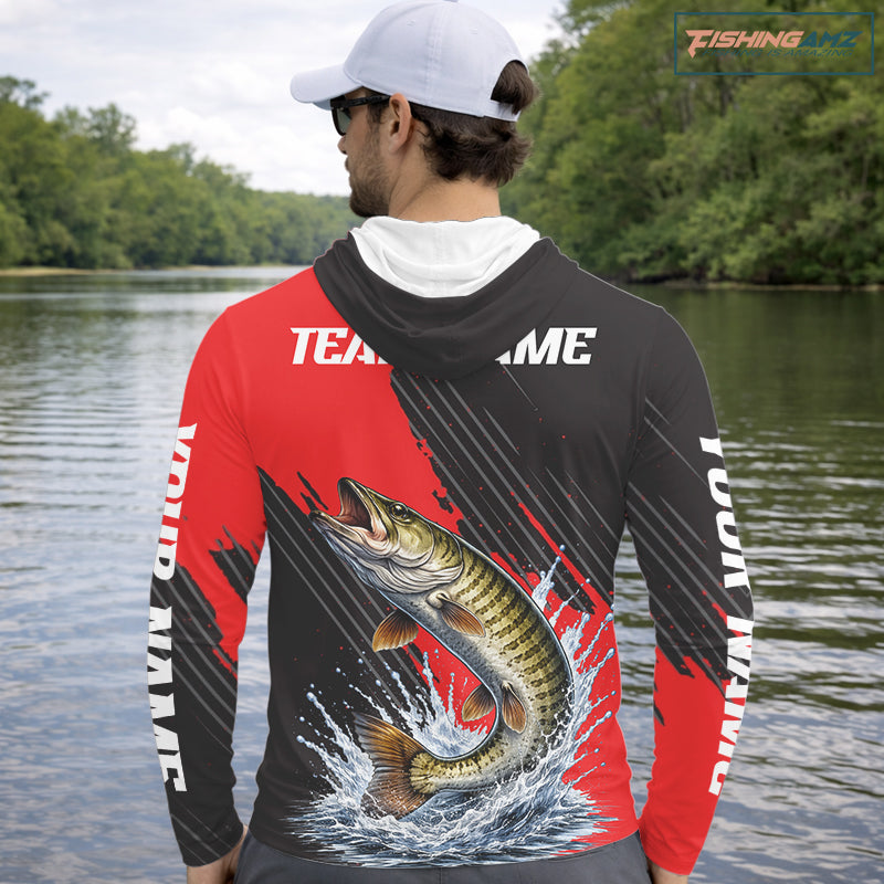 Hooded Musky Fishing Long Sleeve Tournament Shirts, Personalized Musky Fishing Jerseys NHT588