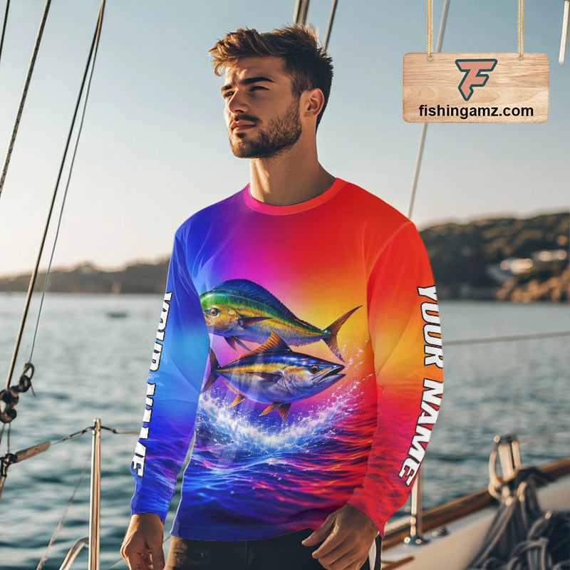Personalized Mahi Mahi, Tuna Neon Performance Fishing Shirt, Offshore Tournament Shirts NHT599