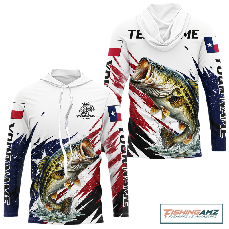 Custom Texas Flag Bass Fishing Shirts, Texas Bass Fishing Shirts Long Sleeve Hooded For Team NHT602