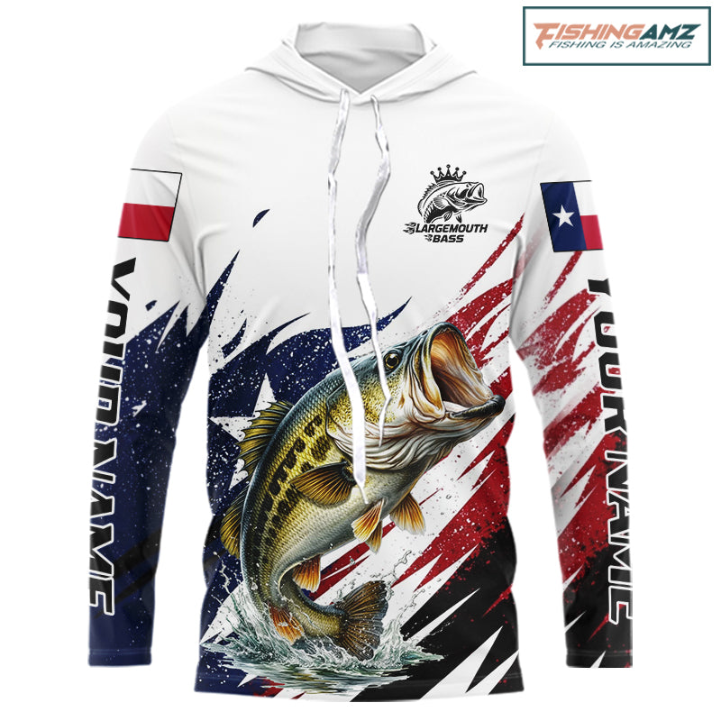 Custom Texas Flag Bass Fishing Shirts, Texas Bass Fishing Shirts Long Sleeve Hooded For Team NHT602