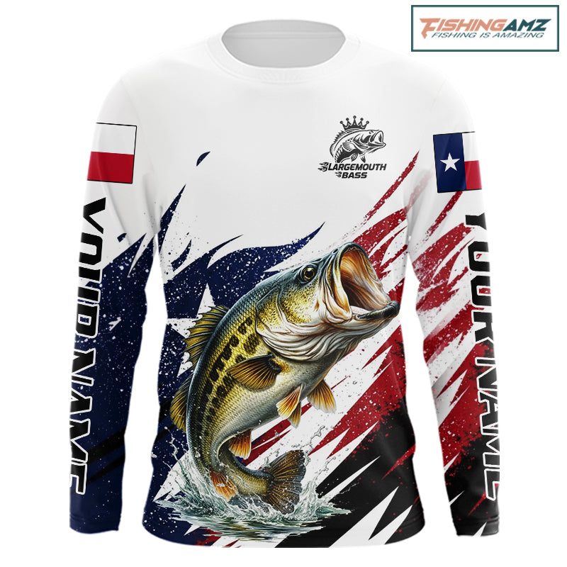 Custom Texas Flag Bass Fishing Shirts, Texas Bass Fishing Shirts Long Sleeve For Team NHT602