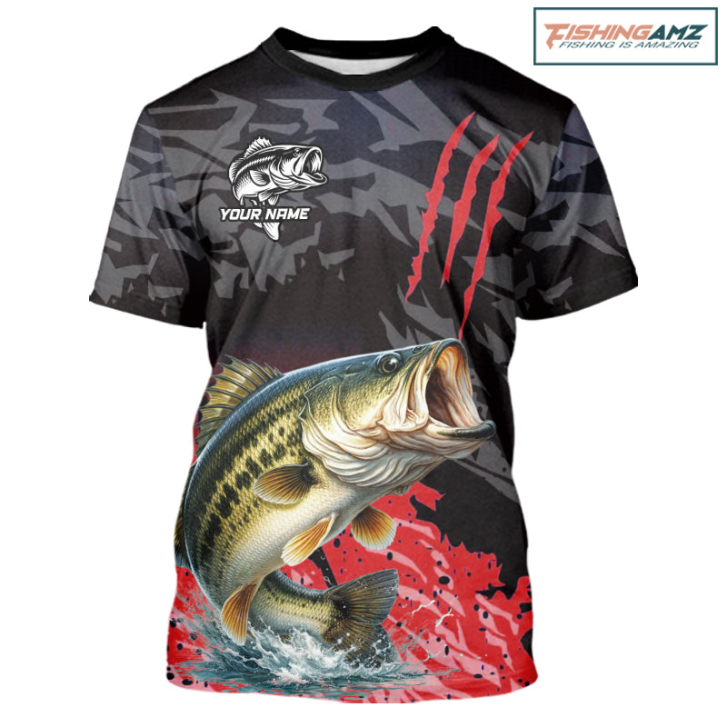 T-Shirt Bass Fishing Jerseys For Men, Custom Bass Performance Fishing Apparel|Red NHT1419