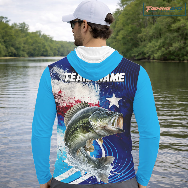 Largemouth Bass Hooded Fishing Shirts Long Sleeve Texas Flag Custom Name Team Name, Fishing Gift NHT608