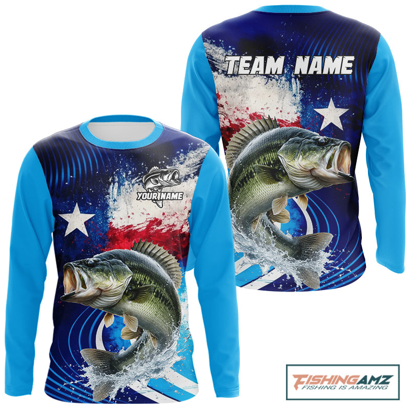 Largemouth Bass Fishing Shirts Long Sleeve Texas Flag Custom Name Team Name, Fishing Gift NHT608