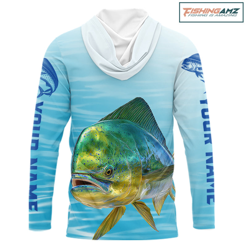 Hooded Mahi Mahi Ocean Blue Performance Fishing Shirt, Mahi Mahi Tournament Fishing Shirts NHT615