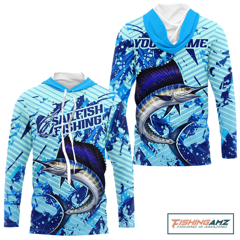 Custom Sailfish Saltwater Fishing Jerseys, Sailfish Hooded Fishing Shirts Long Sleeve For Men NHT617