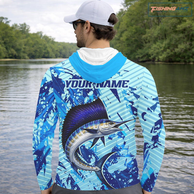Custom Sailfish Saltwater Fishing Jerseys, Sailfish Hooded Fishing Shirts Long Sleeve For Men NHT617